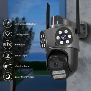 Câmera de Segurança WiFi Externa 3 Lentes 360° Zoom Visão Noturna Colorida IP66 Áudio Bidirecional Monitoramento Remoto