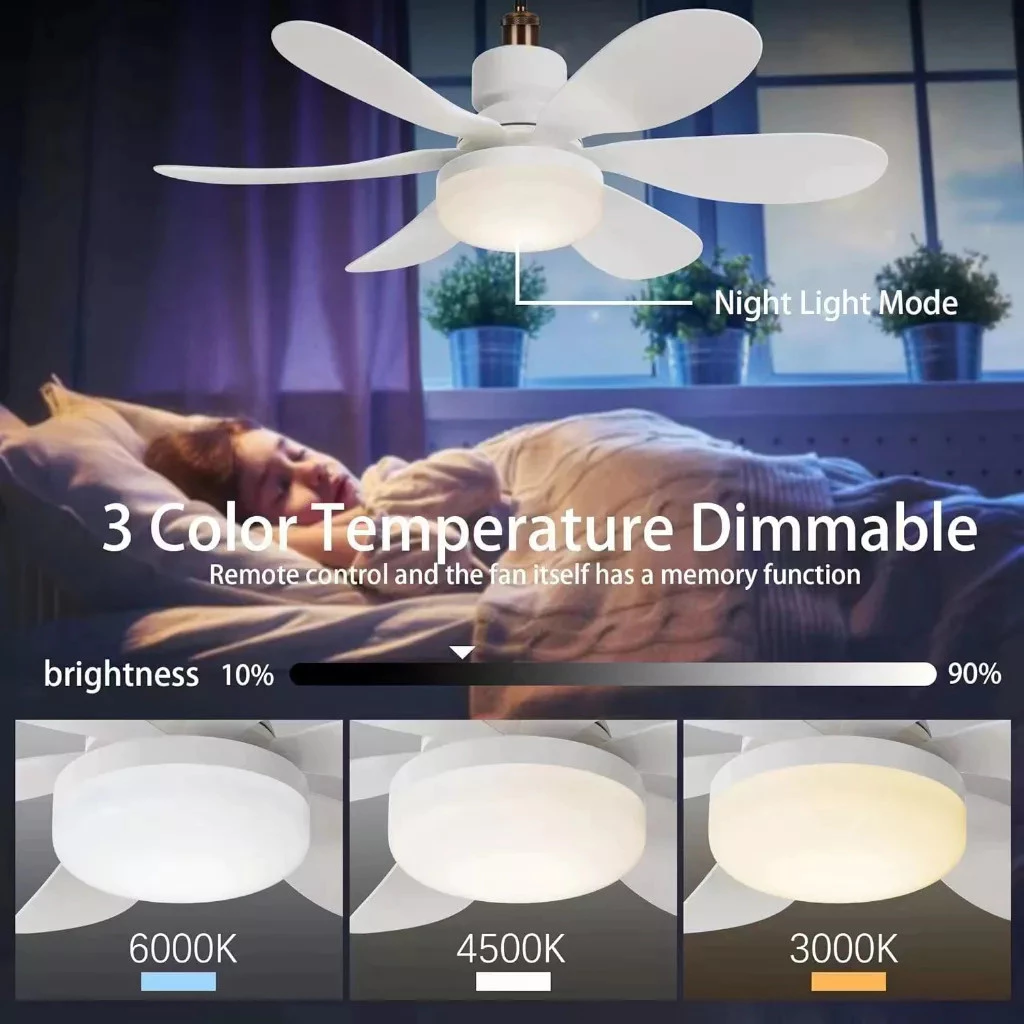 Ventilador de Teto com Lâmpada LED 60W Super Silencioso 6 Hélices Bivolt