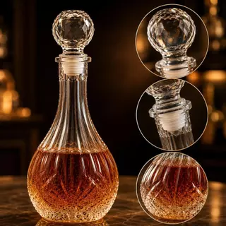 Garrafa Licoreira / Decanter Para Whisky,Vinho Redonda de Vidro Cristal 1000ML - DT25485