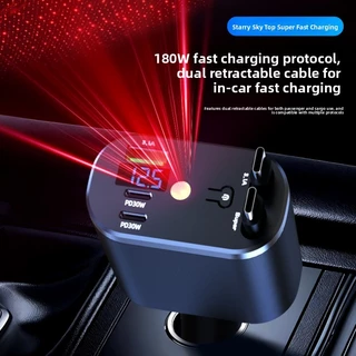 Carregador De Carro Isqueiro 120W Cabo Retrátil Super Rápido 2 Em 1 Divisor Duplo Star Sky Light Stars Turbo Carregament