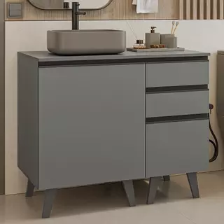 Gabinete para Banheiro 100cm 1 Porta 3 Gavetas Cinza Nice Madesa 04 em Oferta na Shopee