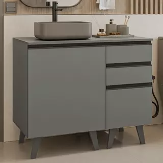 Gabinete para Banheiro 100cm 1 Porta 3 Gavetas Cinza Nice Madesa 04 em Oferta na Shopee