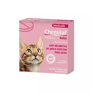 Vermífugo Chemital Chemitec Para Gatos  Embalagem Com 4 Comp em Oferta na Shopee