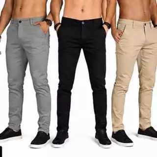 Kit 3-1Calças Masculinas Sarja Slim Stretch Casual Premium Confortável 3 Cores