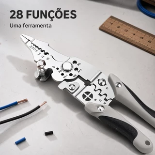 Alicate de Fios 28 em 1 com Cabo Antiderrapante para Descascar Cortar Crimpar e Dobrar