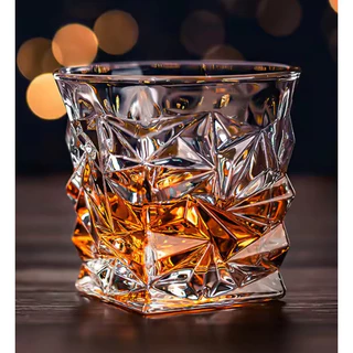Copo de Vidro 250mL Lapidado Geométrico Whisky Drinks Premium Icefield