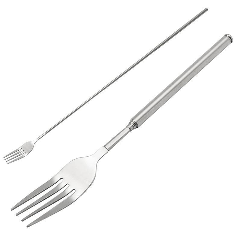 [BANY] Garfo Extensível Telescópico Inoxidável Prateado, Jantar, Sobremesa De Frutas, Talheres Longos, Garfos De Car