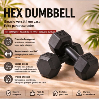 Halteres Hexagonais (3/4/5/6/7,5 kg) para Treino e Musculação em Casa ou na Academia