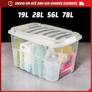 Caixa Organizadora com Tampa Grande Transparente Gran Box 19L 28L 56L 78 Litros Plasútil BPA FREE em Oferta na Shopee