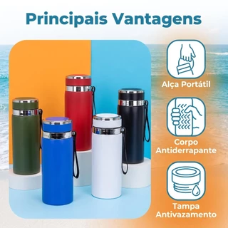Garrafa Térmica 800ML Com Cordão Portátil, Antiderrapante Antivazamento Para Trilha E Escritório