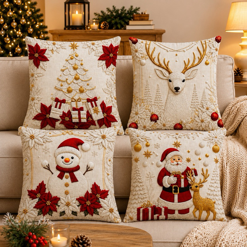 Kit 4 Capas de Almofadas Decorativas de Natal