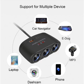 Adaptador Carregador De Carro 12V/24V 3 saídas Divisor De Isqueiro USB