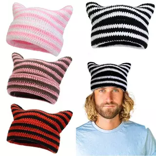 Gorro Japonês MIOSHOP, Y2K Harajuku Manter Aquecido Em Chapéu Listrado Do Pequeno Diabo, Boné Fofo Com Orelhas De Gato