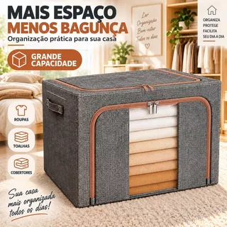Caixa de Tecido Organizadora com Visor e Zíper Dobrável para Roupas Edredom 24L 66L 100L