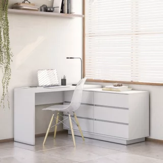 Escrivaninha em L ou Reta 140cm 6 Gavetas Oring CabeCasa MadeiraOriginals Branco em Oferta na Shopee