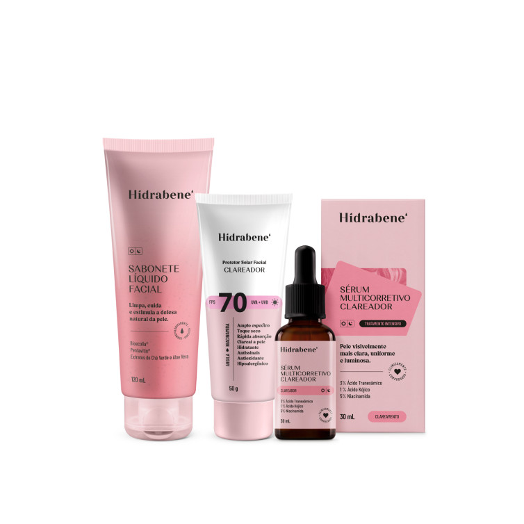 Kit Clareador Facial: Sabonete, Protetor, Sérum
