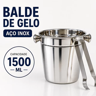 Balde para Gelo Inox 1500ml com Pegador Aço Inoxidável Pequeno Mesa Bar Bebidas Whisky Kit