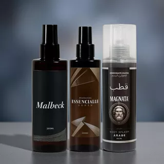 Kit Masculino Homem Poderoso - Body Spray Malbeck, Magnata e Essencialle Amadeirados