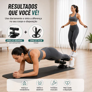 Kit Fitness Aparelho Abdominal Corda de Pular Treino em Casa Cardio Funcional