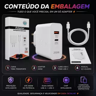 Carregador 200W Turbo Power PARA Xiaomi Delivery com cabo Tipo C Carregamento Super Rápido
