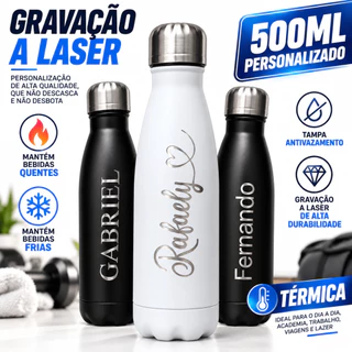 Garrafa 500ml Térmica Personalizada com Nome Gravado a Laser