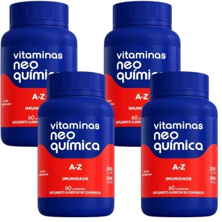 Kit 4 Vitamina A-Z Neo Química 60 Comprimidos Total 240 Cpr Multivitamínico Completo Energia 8 Meses Original NF