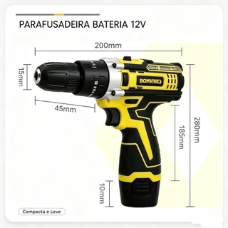 Parafusadeira Elétrica Recarregável 12V Alta Potência Montagem de Móveis Reparos Domésticos