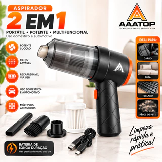 Mini Aspirador de Pó Portátil Automotivo Sem Fio 2 em 1 Recarregável Potente 65000RPM