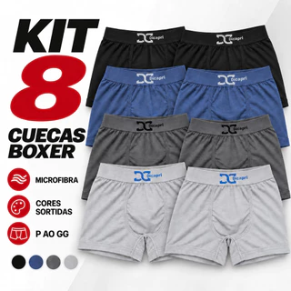 Kit 8 Cuecas Boxer Masculinas Microfibra Cores Sortidas P ao GG