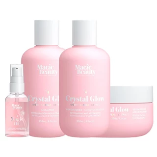 Kit Magic Beauty Crystal Glow - Shampoo 250ml e Condicionador 250ml e Máscara 200g e Sérum 60ml em Oferta na Shopee