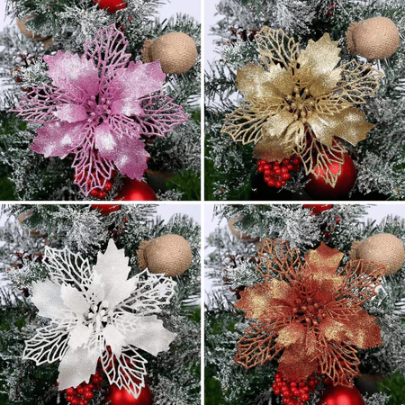 Kit 30 flores artificiais árvore de natal glitter decoração presente de ano novo