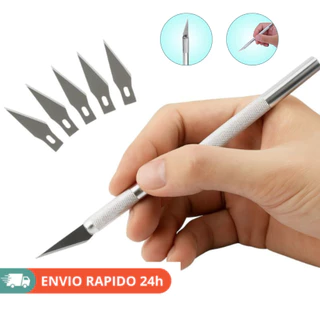 Estilete de Precisão Faca Artesanal de aço Inoxidável Tipo Bisturi + 5 Lâminas Extra