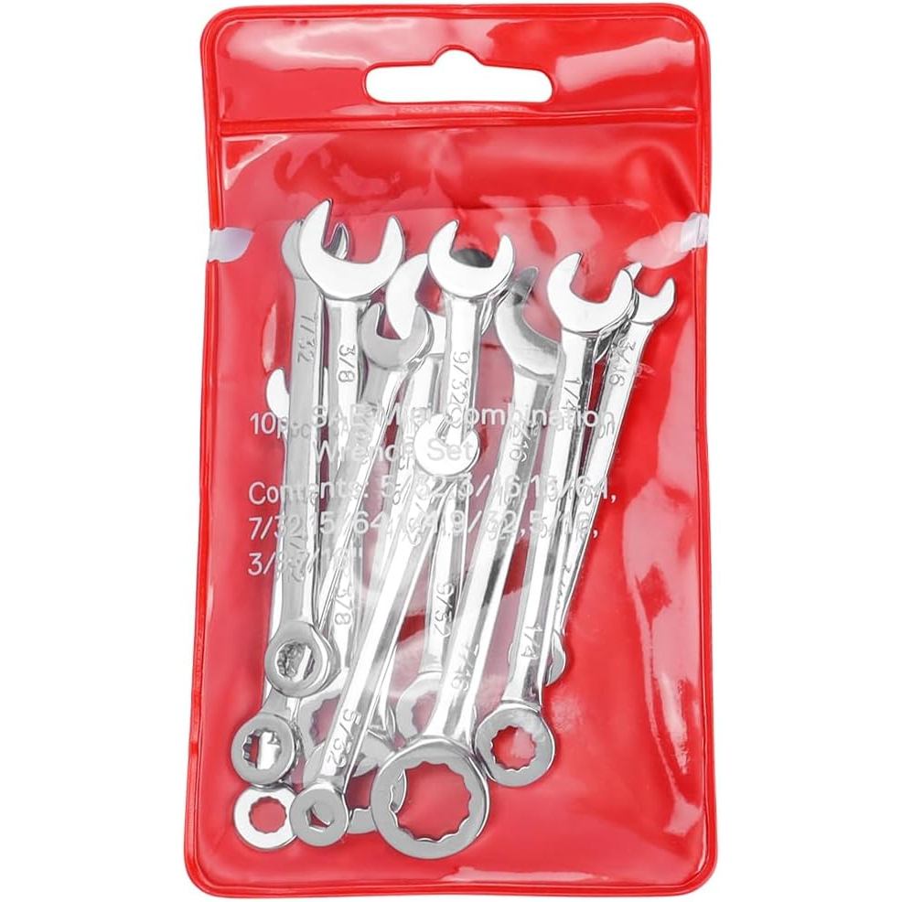 Conjunto de 10 Chaves Mini SAE de Boca e Estria, Conjunto de Chaves de Catraca Pequenas 5/32"-7/16"