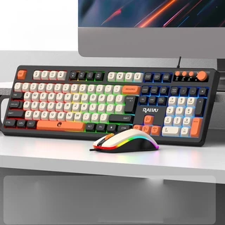 Kit 3 Teclado, Mouse E Pad Iluminado Com Fio Semimecânico 103 Teclas Para Uso Em Escritório