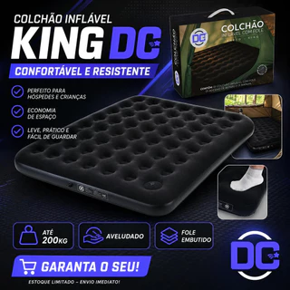 Colchão Inflável King Casal Inflador Embutido 200kg Dc Preto