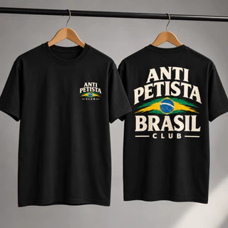 Camisa Anti Petista Social Club Básica Estampa Brasil Frente e Costas Bolsonaro Unissex