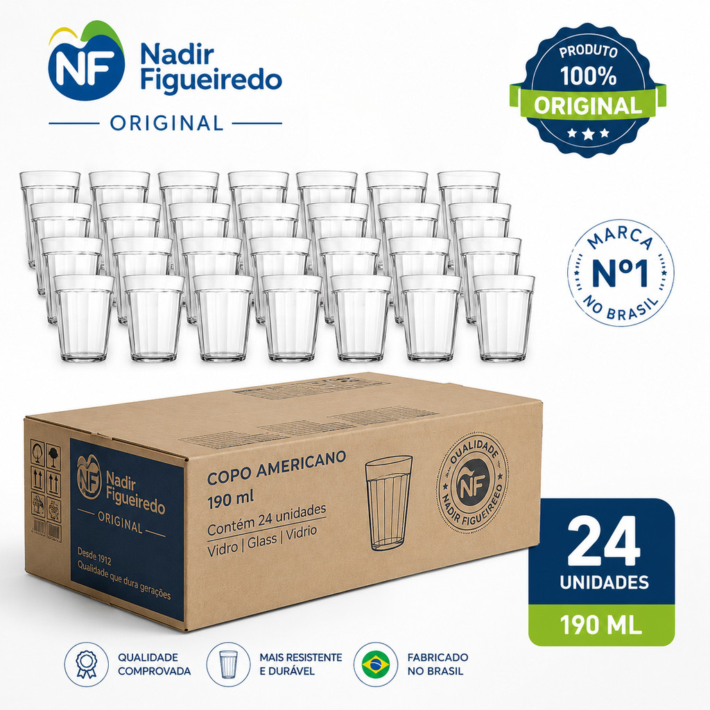 Kit 12/24/48 Copos Americanos 190ml Vidro Nadir Original Café Bar Cerveja Copa do Mundo
