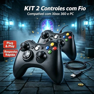 Kit 1/2/4 Controle Xbox 360 com Fio USB PC Gamer |Vibração Ajustável Plug & Play 45s |Compatível Xbox One Windows 7 8 10