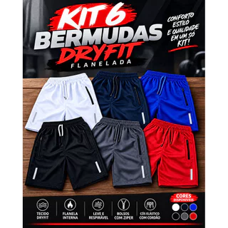 Kit 6 Bermudas Dryfit Flanelada Masculina Short Casual Moda Premium 2k27