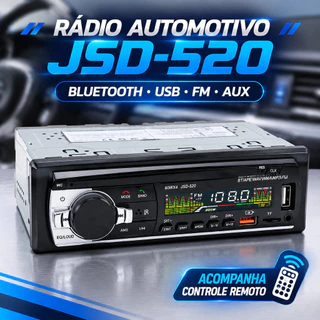 Rádio Automotivo JSD-520 MP3 Bluetooth USB FM AUX com Controle Remoto para Carro