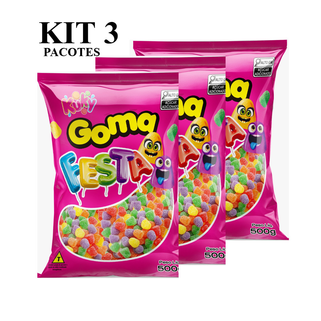 BALA DE GOMA FESTA JUJUBA SINO AÇUCARADA SABORES FRUTAS 500G KUKY ...