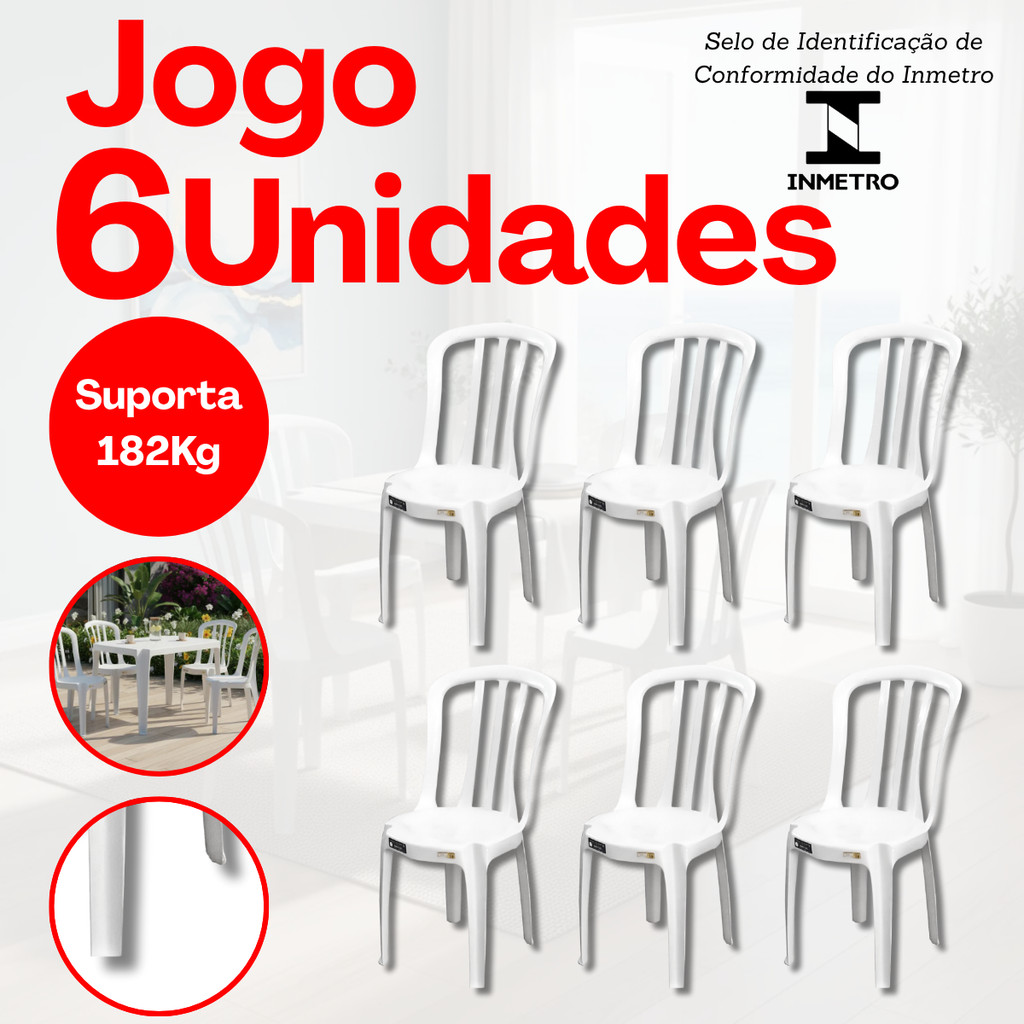 Conjunto Com 6 Cadeiras Bistro Branca Plastica Suporta 182kg Tipo Goyana P/ Bar Festa Comércio