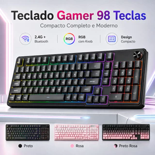 Teclado Gamer 98 Teclas RGB com Knob Wireless 2.4G Bluetooth USB-C PBT para Windows e macOS