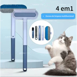 Kit Limpeza Doméstica 4 em 1- Com Rodo e Escova para Vidros e Remove Sujeira e Pelos