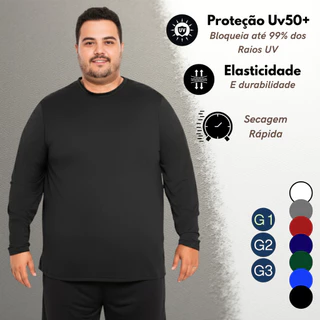Camisa Térmica Plus Size Proteção Solar Uv 50+ Masculina Manga Longa Segunda Pele Frio