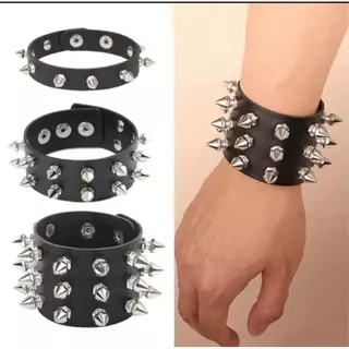 Pulseira de spike Rocker com Spikes 1ATE 3 Fileiras Rock Espinhos Regulável K-Pop rocker punk gotica sipoke