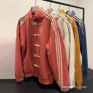 Design chinês sentido seda novo estilo chinês gola alta fivela jaqueta masculina solta Tang jaqueta