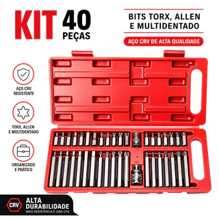 Kit Com 40 Peças De Ferramentas 40 Peças Bit Torx Allen Multidentado Crv De Alta Qualidade