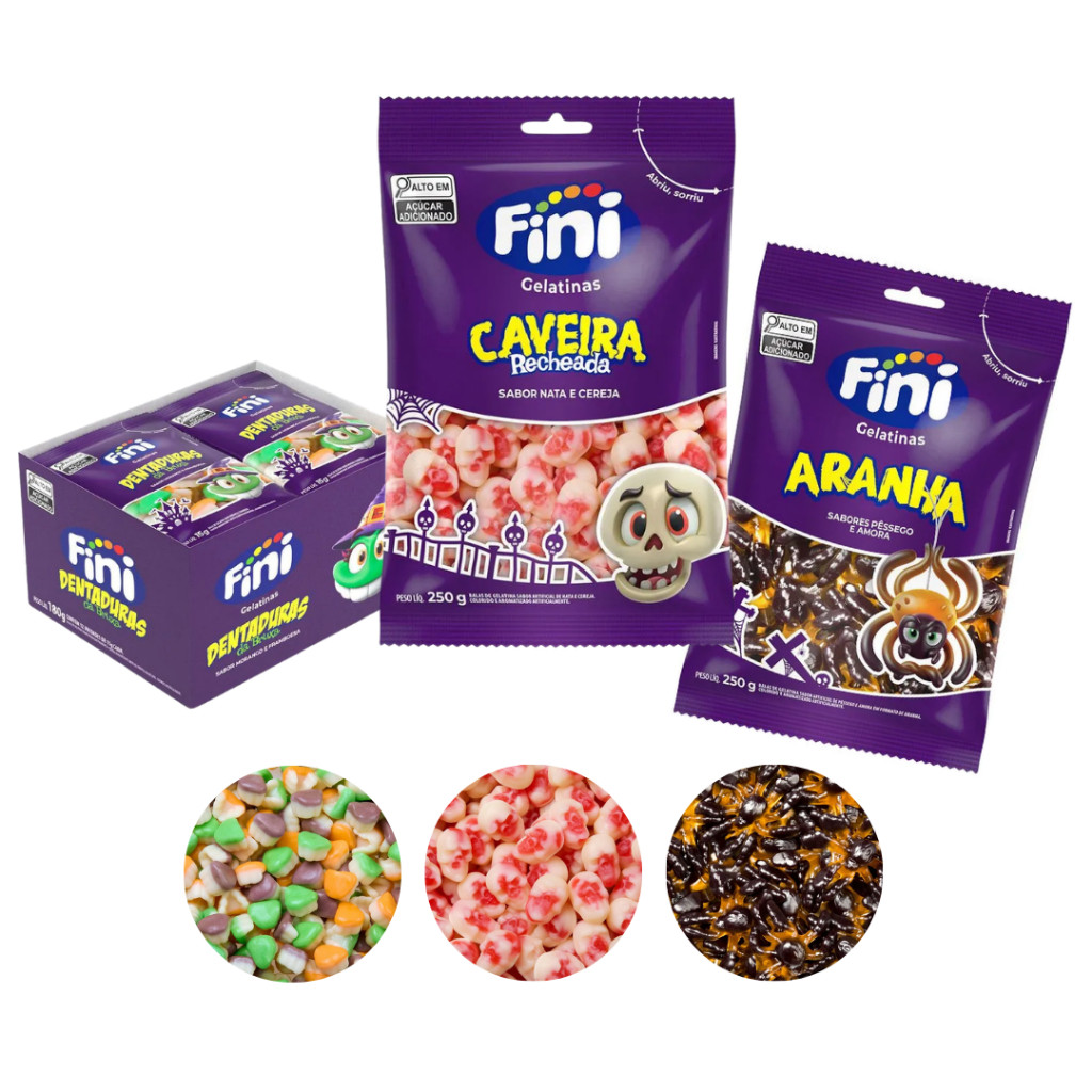 Kit Doces Bala Fini Halloween - Aranha + Caveira + Mini Dentaduras ...