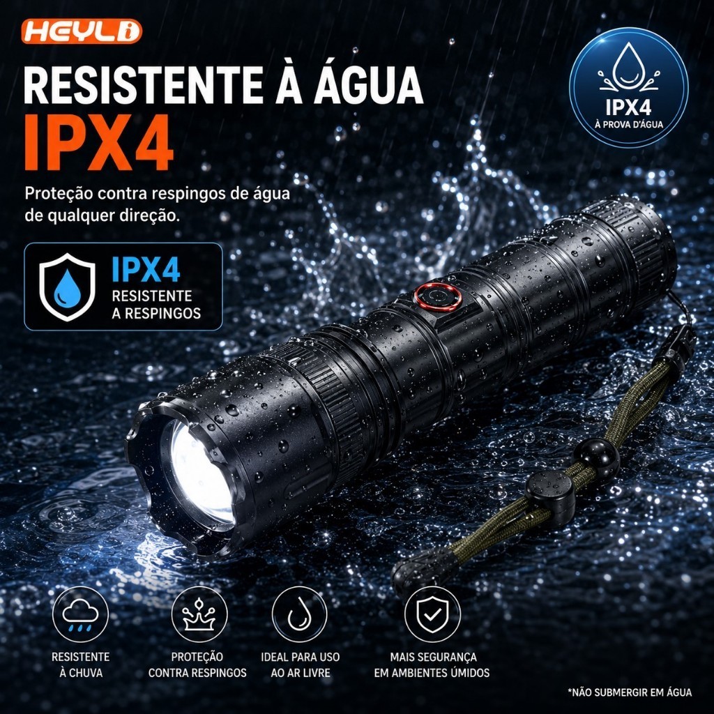 Lanterna Tática HY-813 LED Super Forte Zoom Ajustável USB-C Display Digital